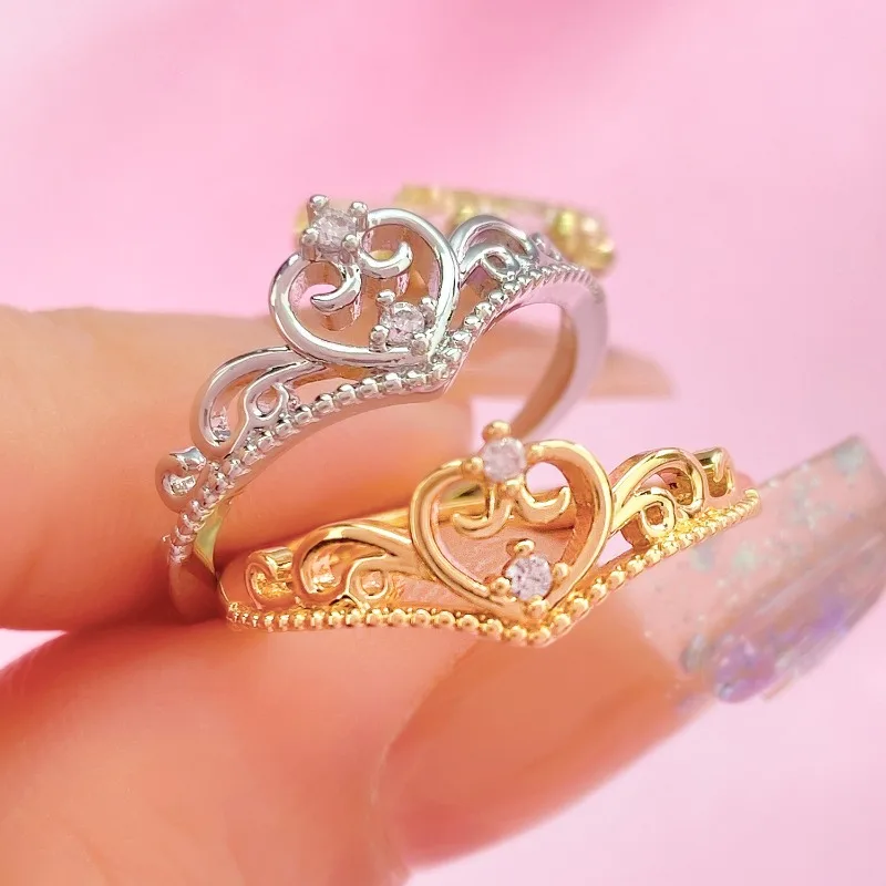 Fashion Instagram Snow White Crown Ring for Women Luxury Wedding Banquet Party Trend Y2K Girls Jewelry Gift Accessories