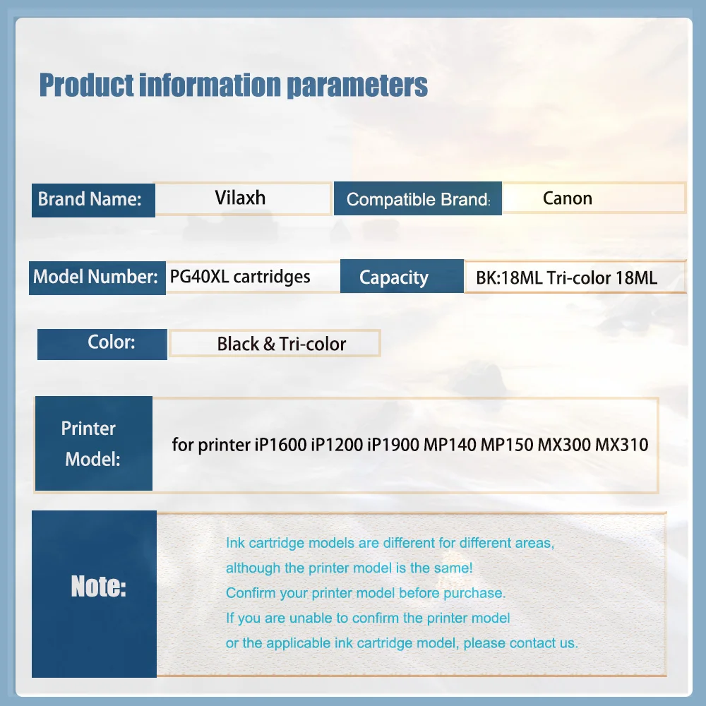 Vliaxh PG40 CL41Compatible Ink Cartridge for canon PG 40 41 pg-40 cl-41 for printer iP1600 iP1200 iP1900 MP140 MP150 MX300 MX310