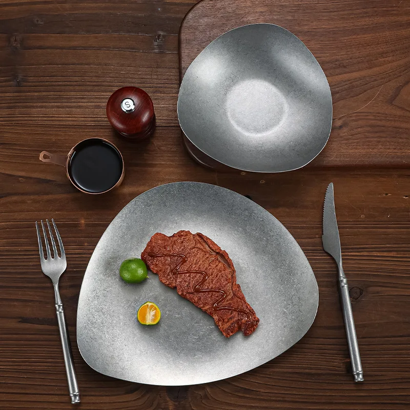 Irregular Stainless Steel Meal Plate Snack Spaghetti Barbecue Plate Western Food Plates French Restaurant Bone Dish Tableware - view 2