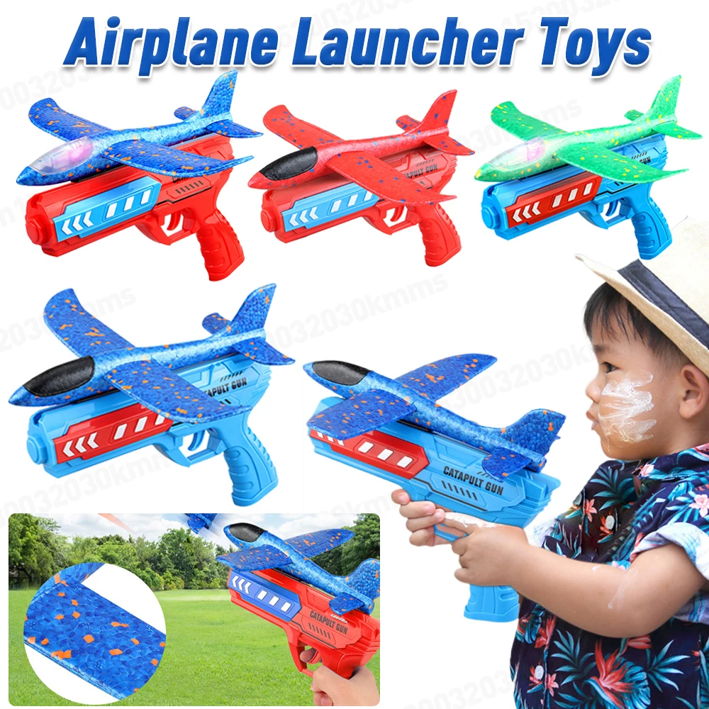 Airplane Launcher Toys Outdoor Sports Flying Toys Non Slip Kids Catapult Plane With/without Light Birthday Gifts for Boys Girls