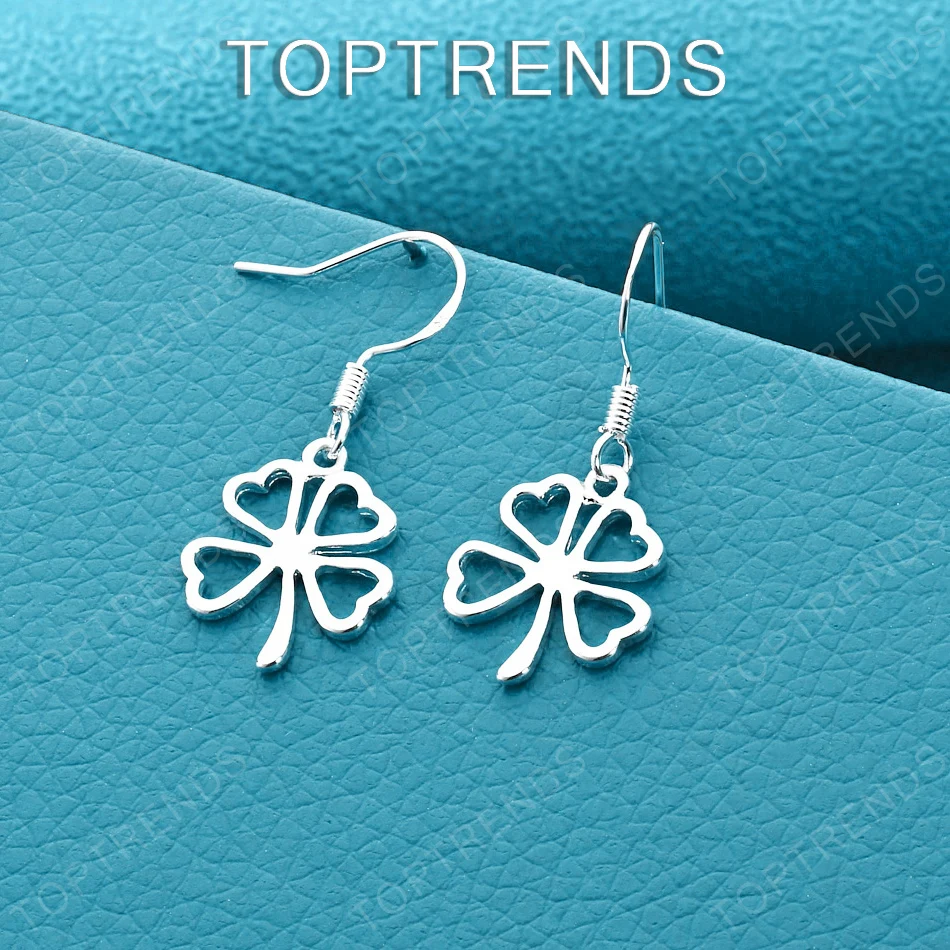 Elegant 925 Sterling Silver Four-Leaf Clover Drop Earrings For Women High-Quality Charm Jewelry Birthday Wedding Party Gifts