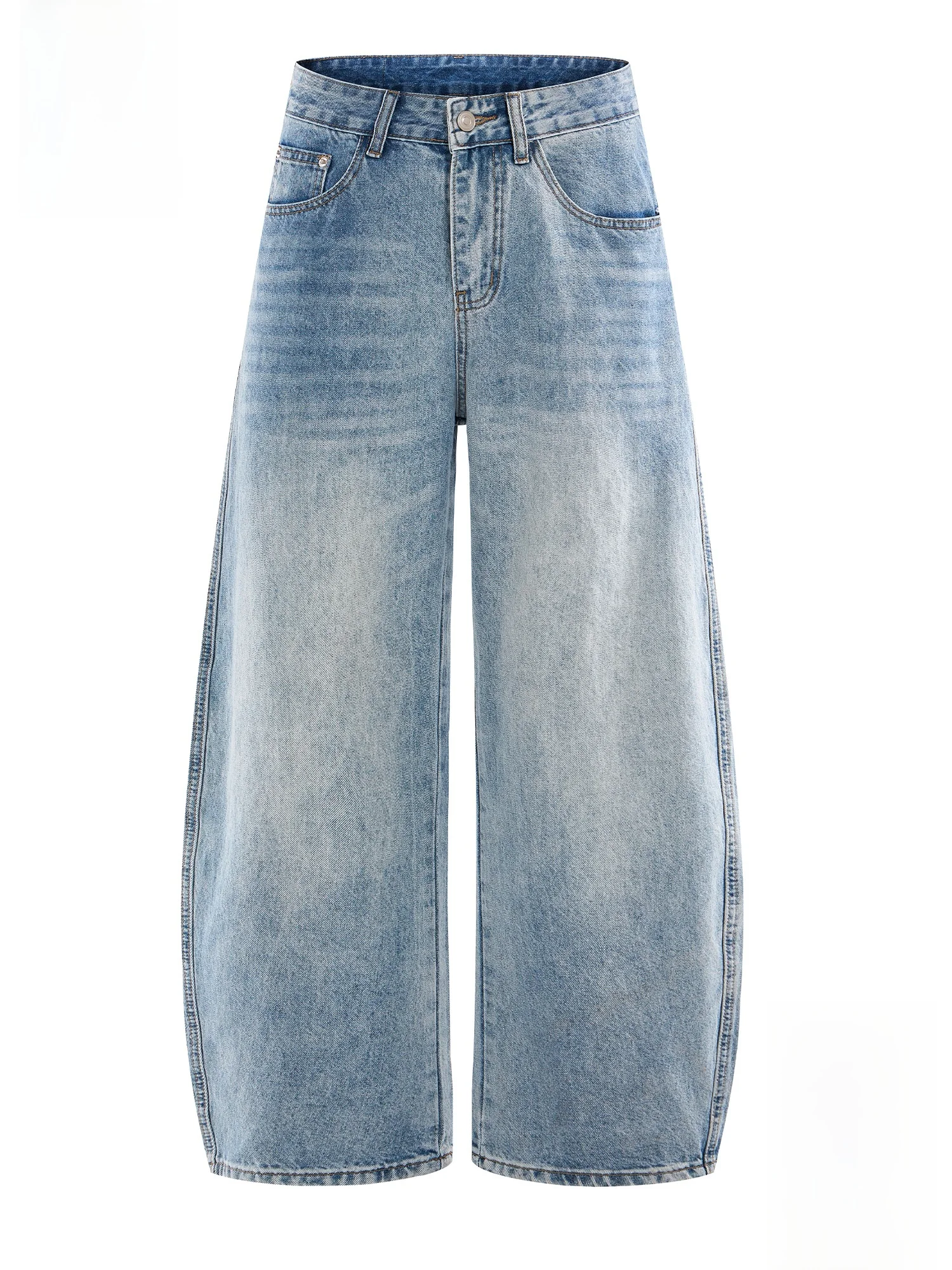 

PaulFrank Wide Leg Blue Jeans Men's Loose Straight Cut Spring Vintage Trousers Comfortable Cotton Polyester Blend Casual Wear