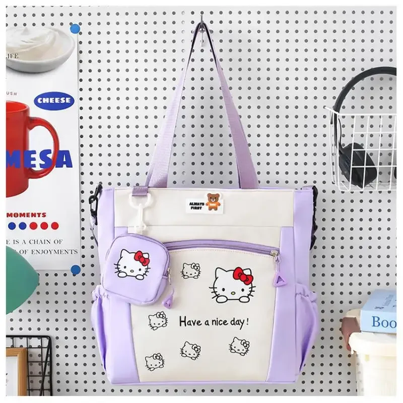 مرحبا كيتي حقيبة كروسبودي الكرتون فتاة سعة كبيرة طالب Kawaii حضور فئة حقيبة تعليمية كل مباراة حقيبة يد ألوان متباينة