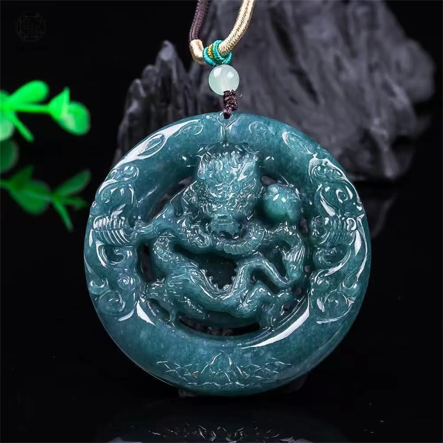 

Natural Grade A Jadeite Landscape Dragon Nine Tailed Fox Nine Dragon Wealth God Ice Pendant Unisex Men Women Jewelry Gift