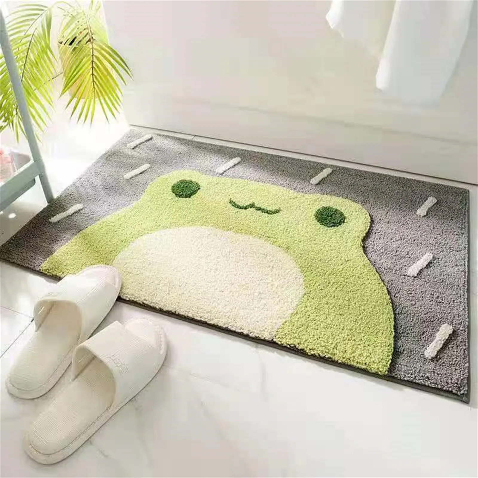Felpudo antideslizante con bonito rana Kawaii, alfombra para baño y dormitorio, decoración moderna para el hogar, alfombra para puerta delantera de dibujos animados para exterior