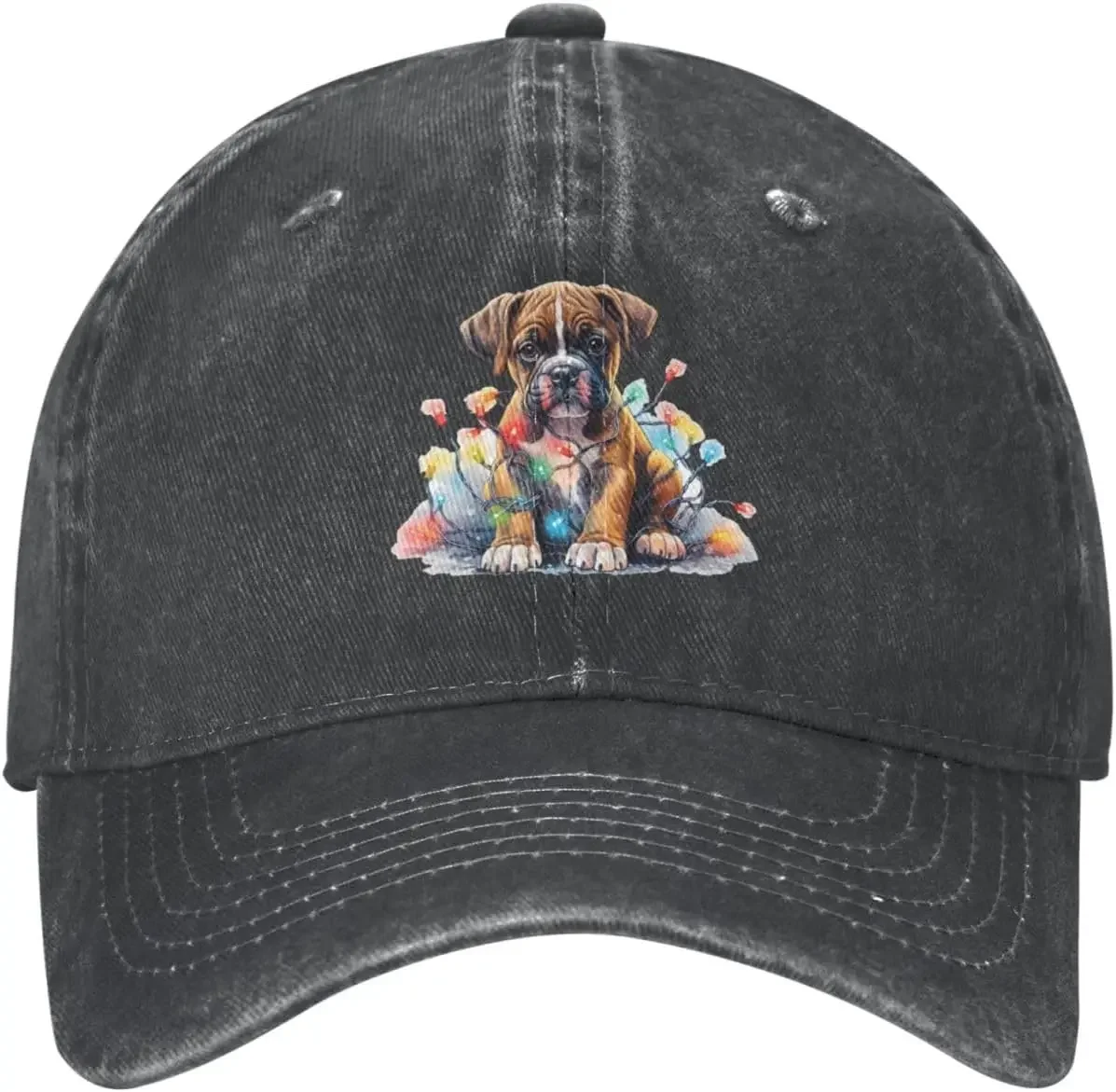 Boxer Puppy in Xmas Lights Hat for Men Dad Hat with Design Hat