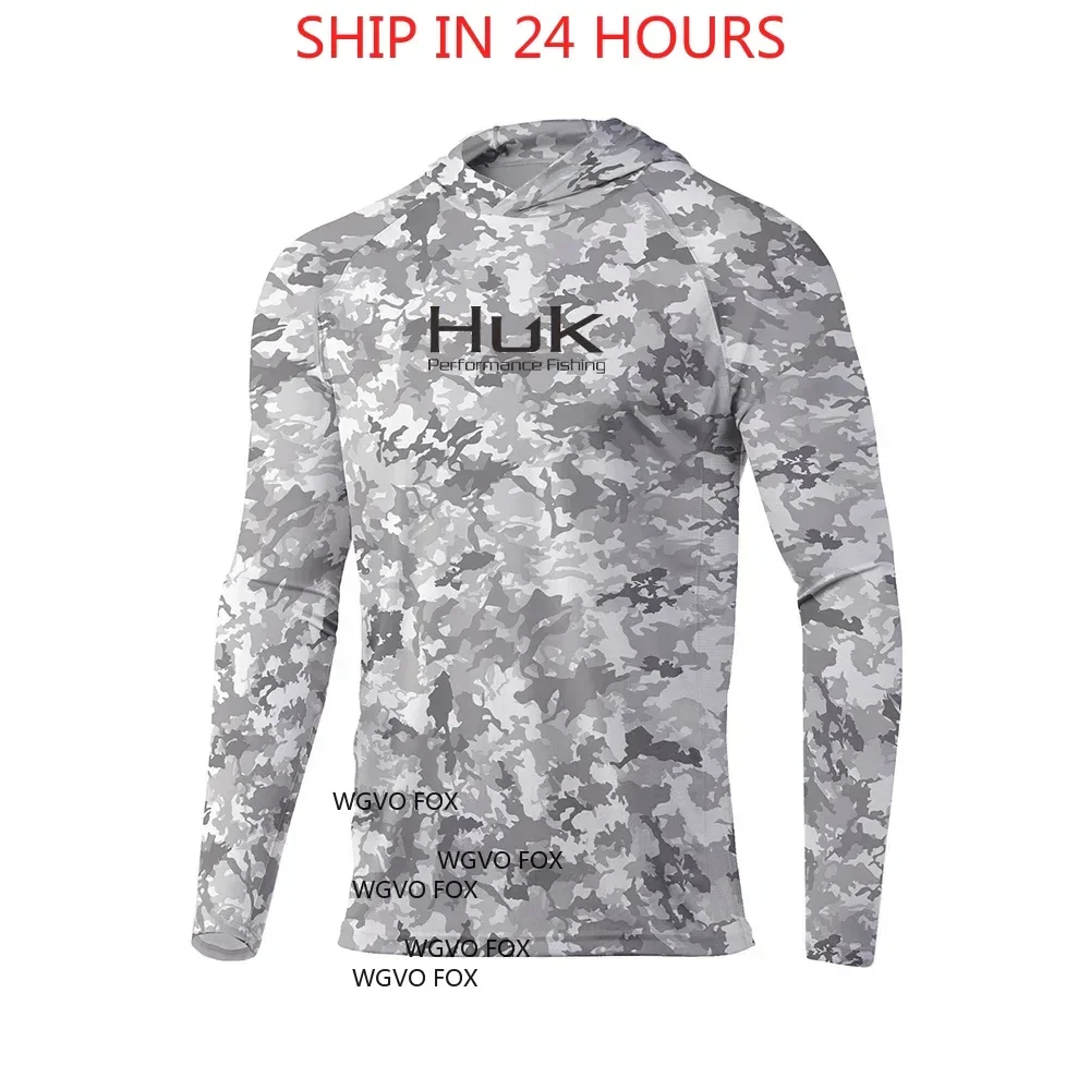HUK Camisas de pesca de camuflaje para hombre, transpirables, de manga larga, para exteriores, con capucha, protección solar, gorra UPF 50+