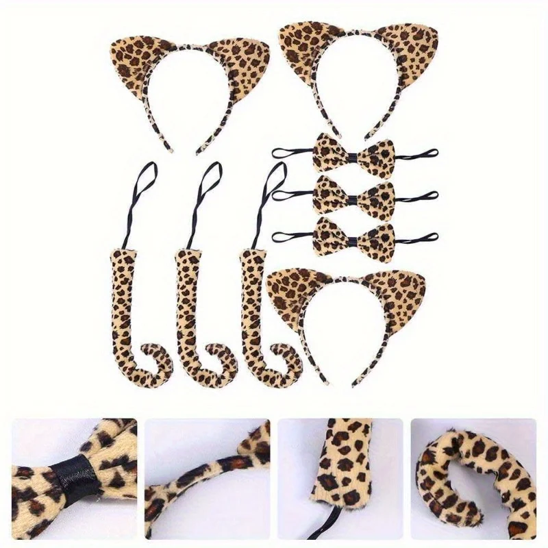 PESENAR Cat Ears Headband Tail Costume SetanimalheadbandSet Cosplay Tails Bowtie Ear Accessory Party Anbowties Birthday