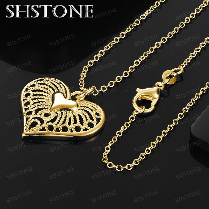 Women's 18K Gold Heart Pattern Pendant Necklace, Gift