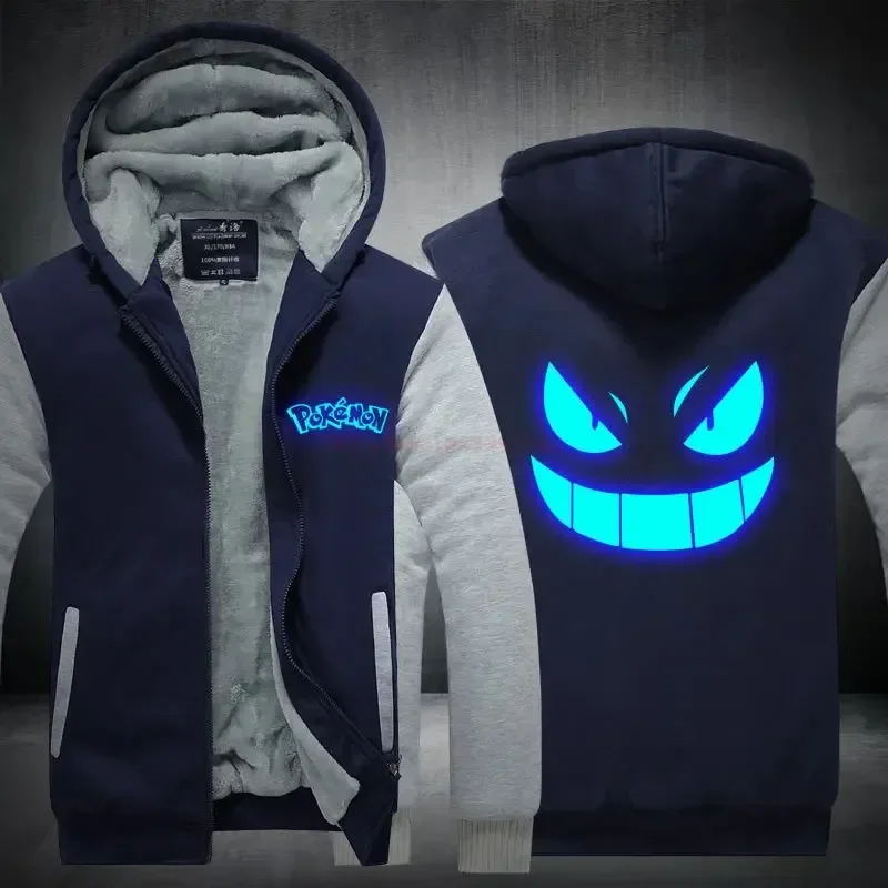 Sudadera con capucha de Anime Pokémon Gengar Moltres Sulfura Lavados, chaqueta de lana gruesa y cálida, sudaderas de manga larga con capucha de felpa, abrigo de invierno