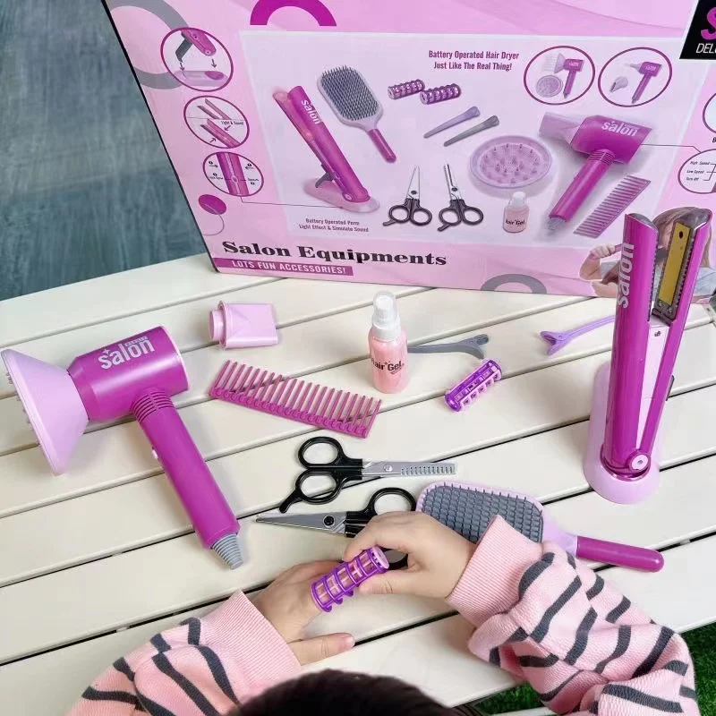 Juego de maquillaje de belleza para niños, secador de pelo de simulación, herramienta de peinado de moda, juego de simulación, juguetes para niños,