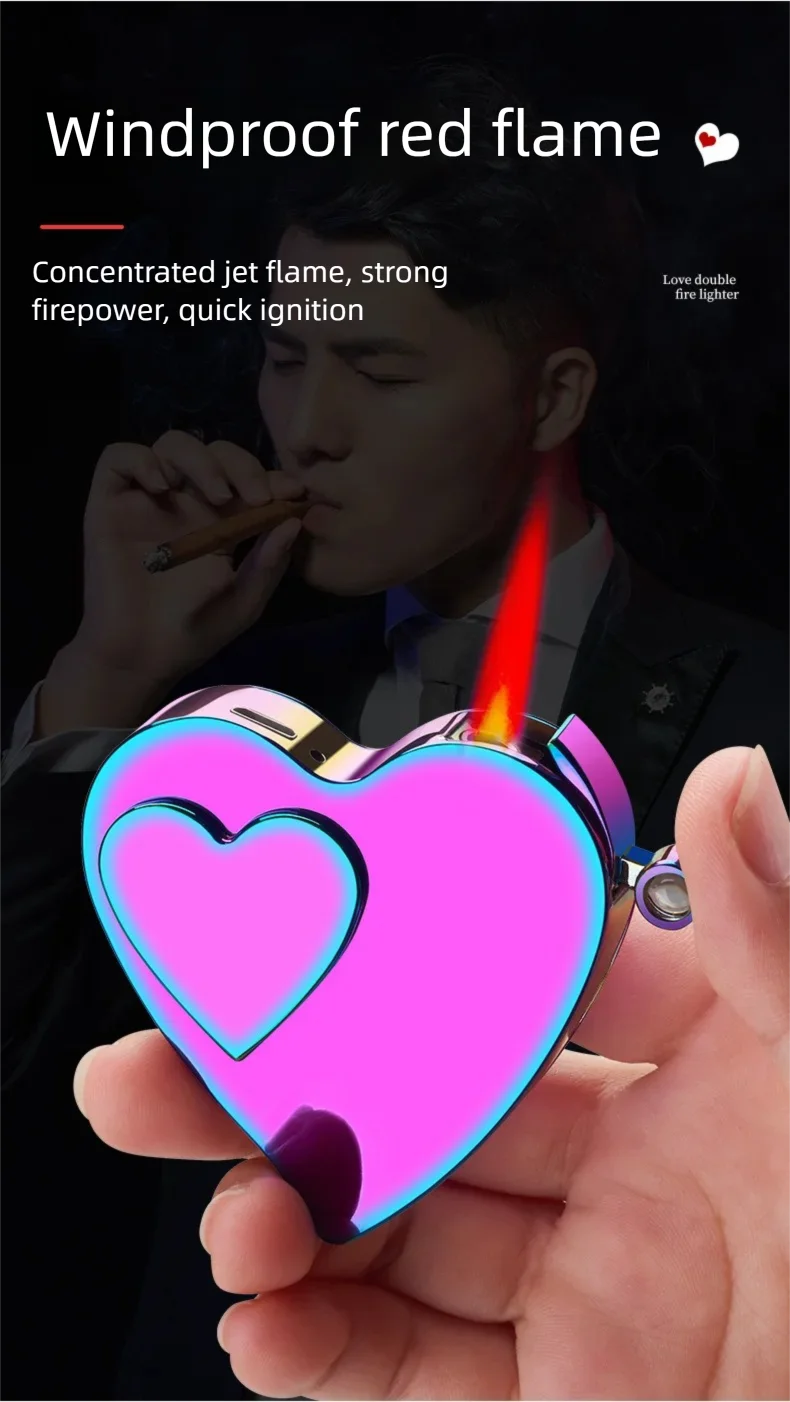 

Projection Lighter Windproof Creative Personalized Gift Red Flame power lighte Heart-shaped Dual-use Lighter USB cool gadget
