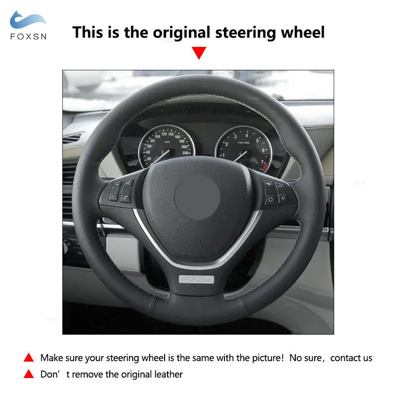 Hand-stitched Car Steering Wheel Cover Trim For BMW X5 E70 2006-2013 X6 E71 2008-2014 E72 2009 2010 Suede Perforated Leather view 6