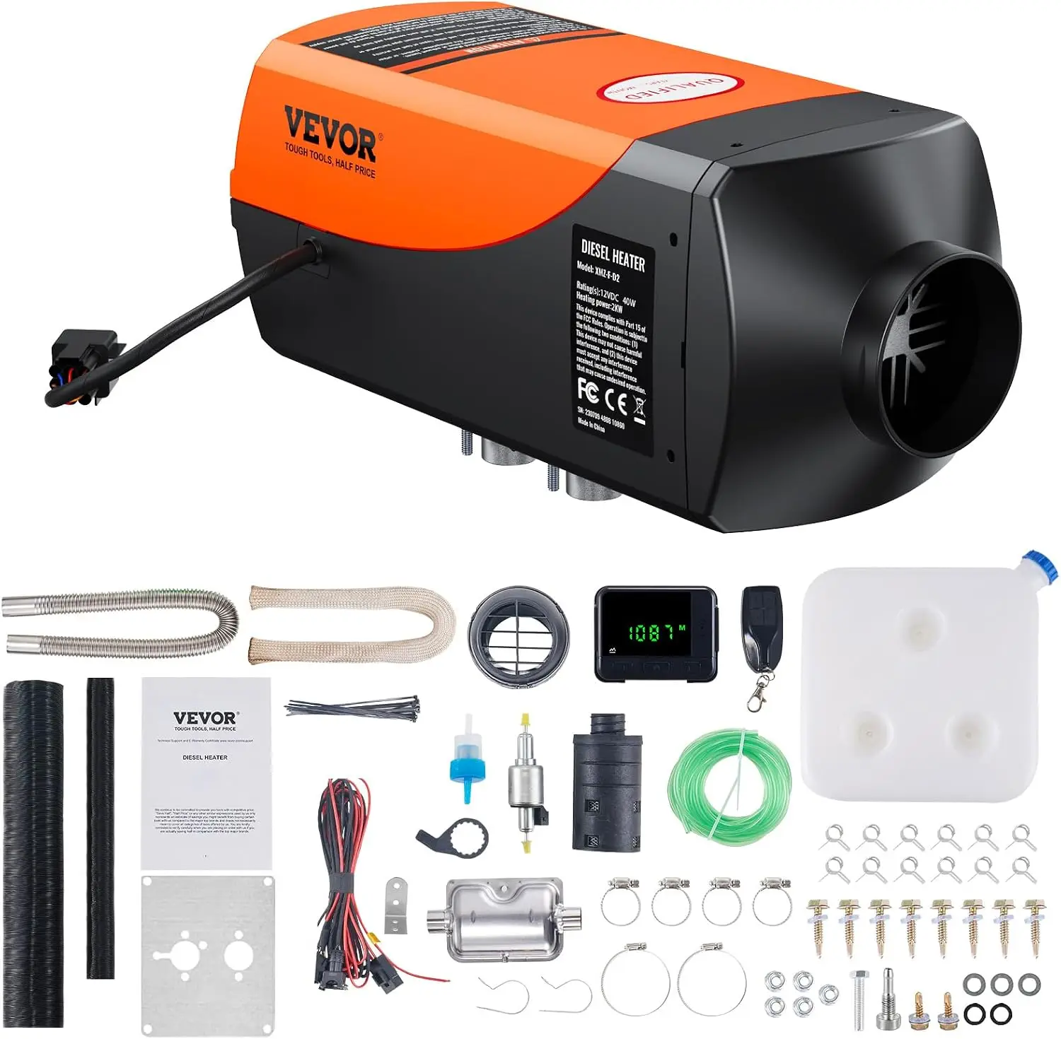 Diesel Air Heater, 12V 2KW Integrated Diesel Heater with Remote and LCD Display, 10L Tank Compact Diesel Heating Solution, Quick