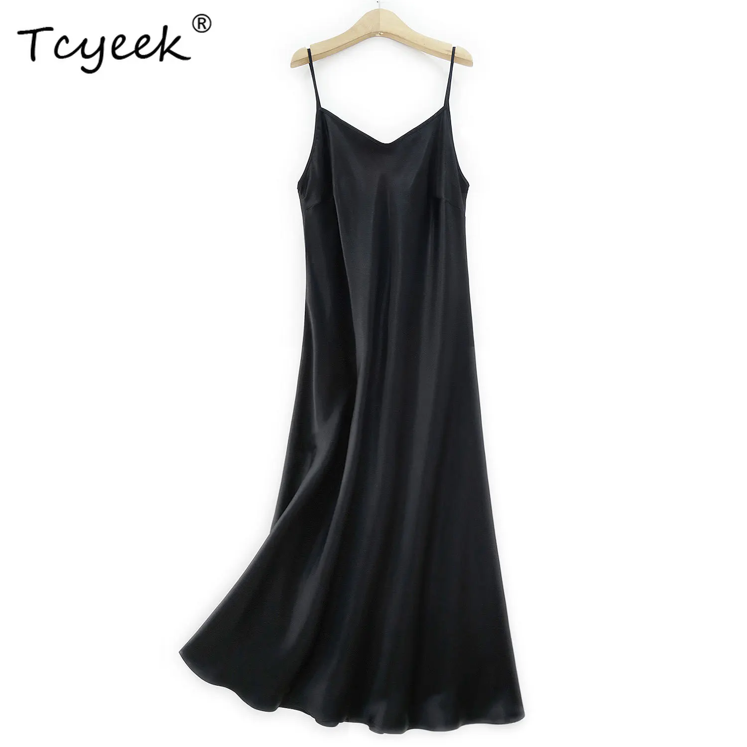

Tcyeek, элегантные платья OL из 100% шелка, однотонное женское платье на тонких бретельках, простое праздничное платье для отпуска, лето 2024, D44156QM