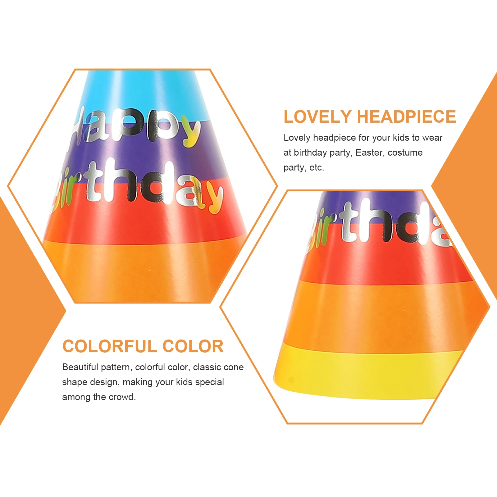 

32 Pcs Birthday Hats Colorful Kids Party Hats Rainbow Cone Shaped Children Accessories Photo Props Festive Costumes