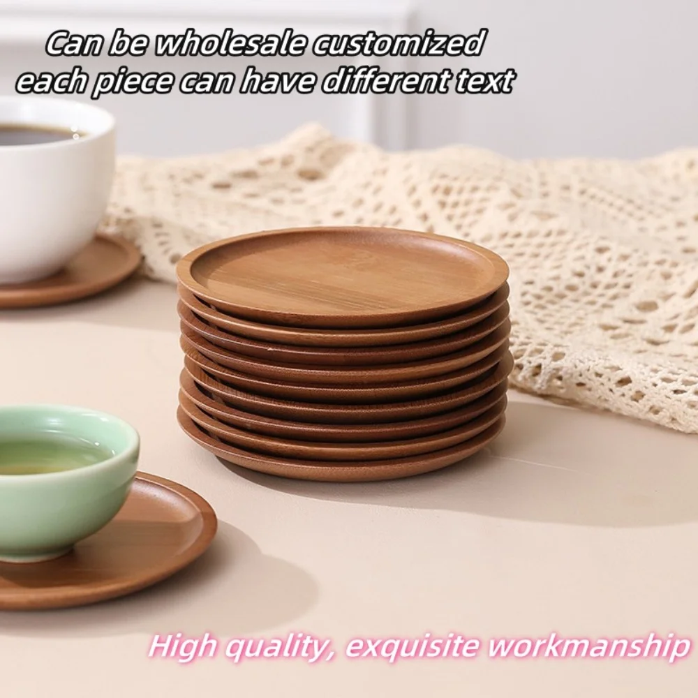 

Customized Personalized Text Round Bamboo Coasters With Various Designs And Styles For Tea Cups And Coffee Cup For Wedding Gifts