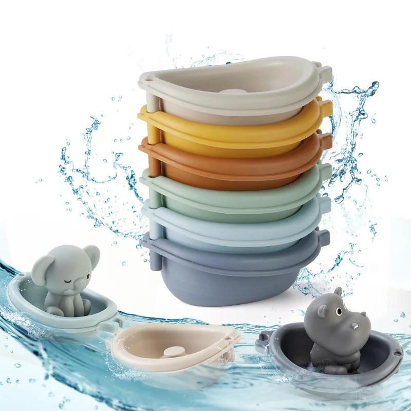 STACKABLE สัตว์ Bath เรือของเล่นสําหรับทารกเด็กวัยหัดเดินอ่างอาบน้ําน้ําเล่นอาบน้ํา Sensory ลอยของเล่นหุ่นนิ้วมือ