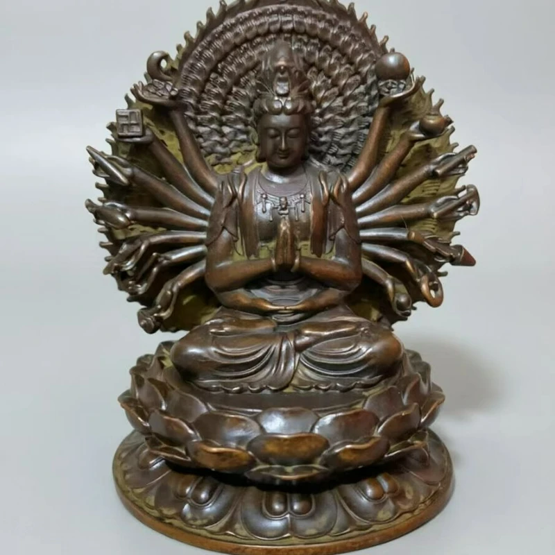 Antique Bronze Thousand-Armed Guanyin Creative Home Garden Living Room Porch Ornaments Miniature Statue Tea Pet Crafts Gifts