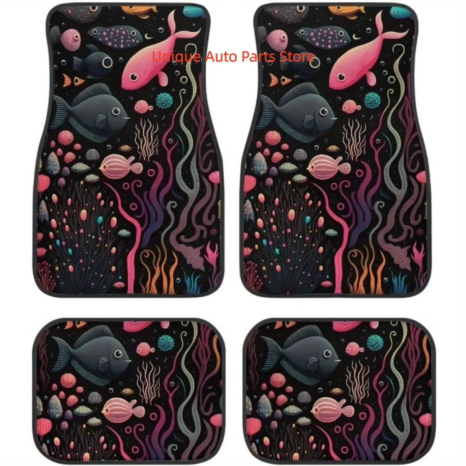 Fishes Print All-Weather Floor Mats Suitable for Various Vehicles Including Cars, Suvs, And Trucks - a Robust Set of Four Automo