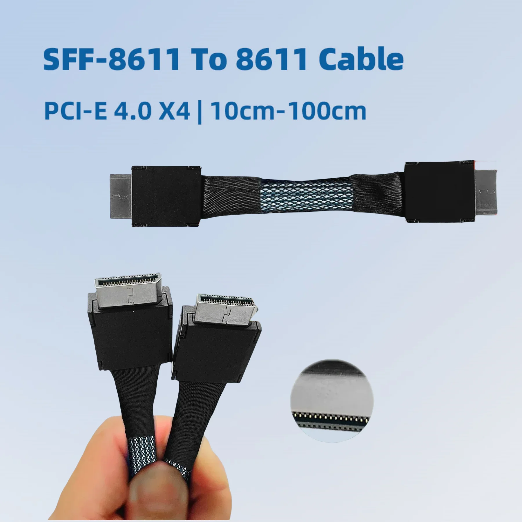 PCIE 4.0 X4 GEN4 SFF-8611 Male To Male Extension Cable Oculink 4i  Full-function Thickened Silver-plated for GPU Graphics Cards