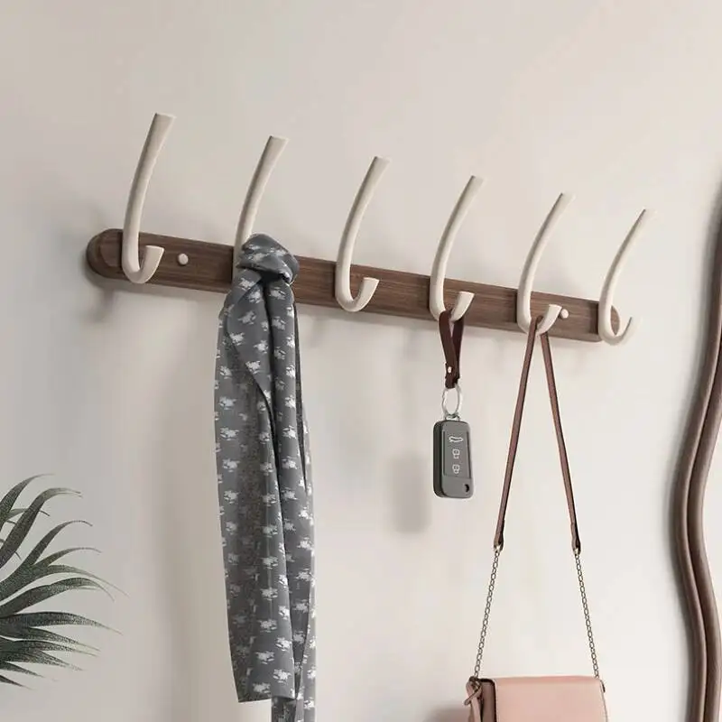 Walnut moon shape hooks fitting room no-hole behind the door hangers wall hanging entryway entrance clothes hat hooks