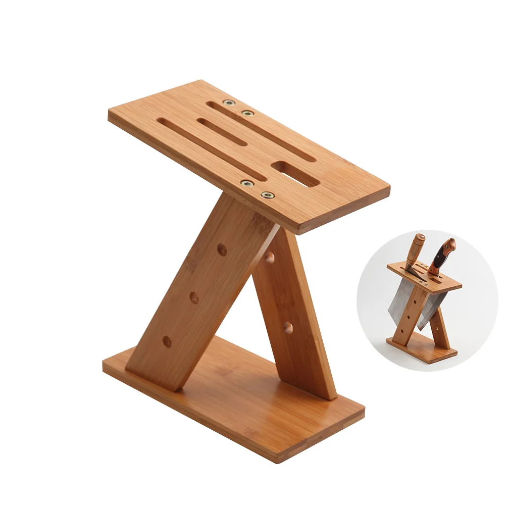 

Z-Shape Bamboo Block Knife Storage Rack Kitchen Organizer Holder for Knives Cleaver Scissors Ventilated Bamboo Rack