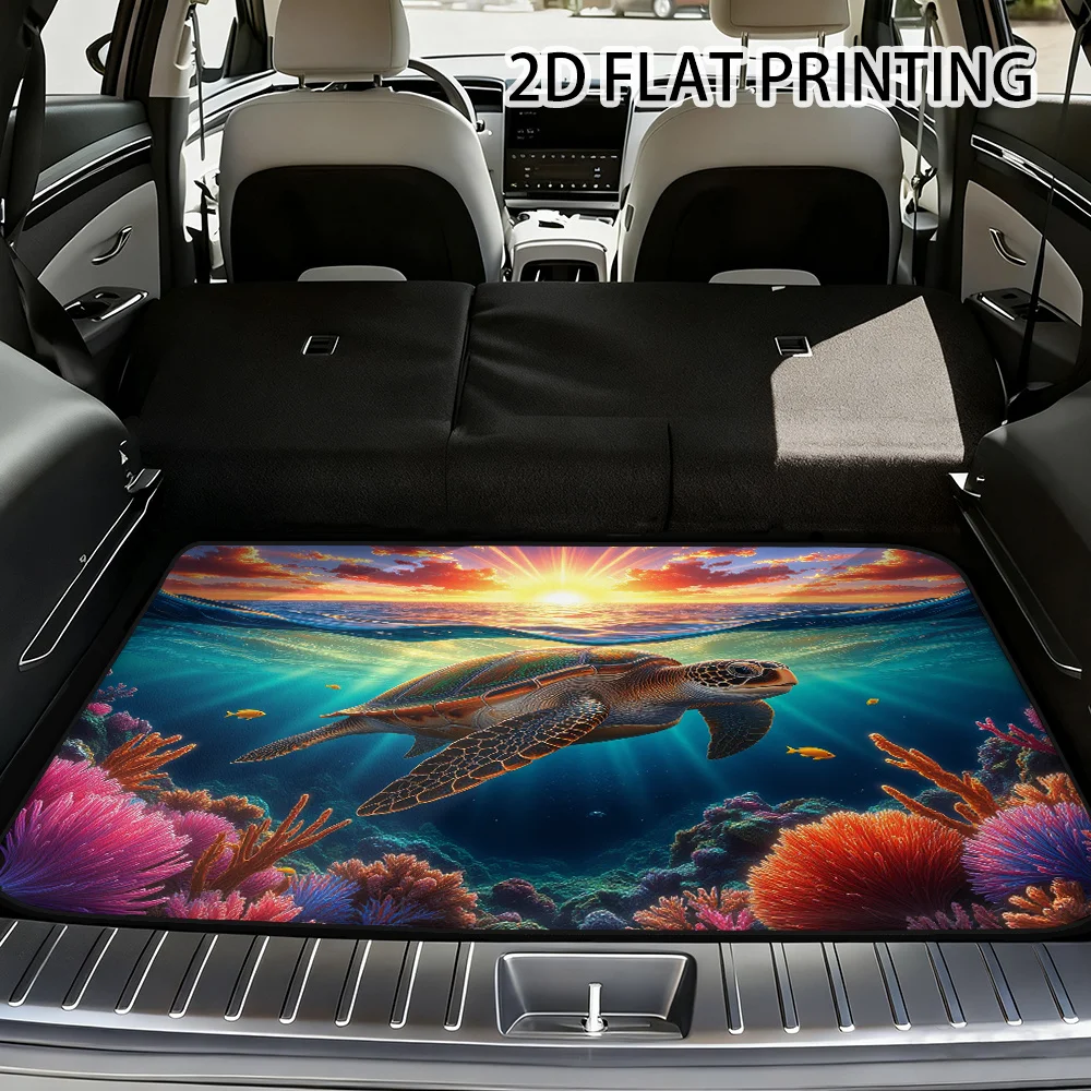 

2D Flat Printing 1pc Colorful Sea Turtle Sunrise Ocean Trunk Mat, Universal Fit Cargo Liner for SUV Sedan Wagon