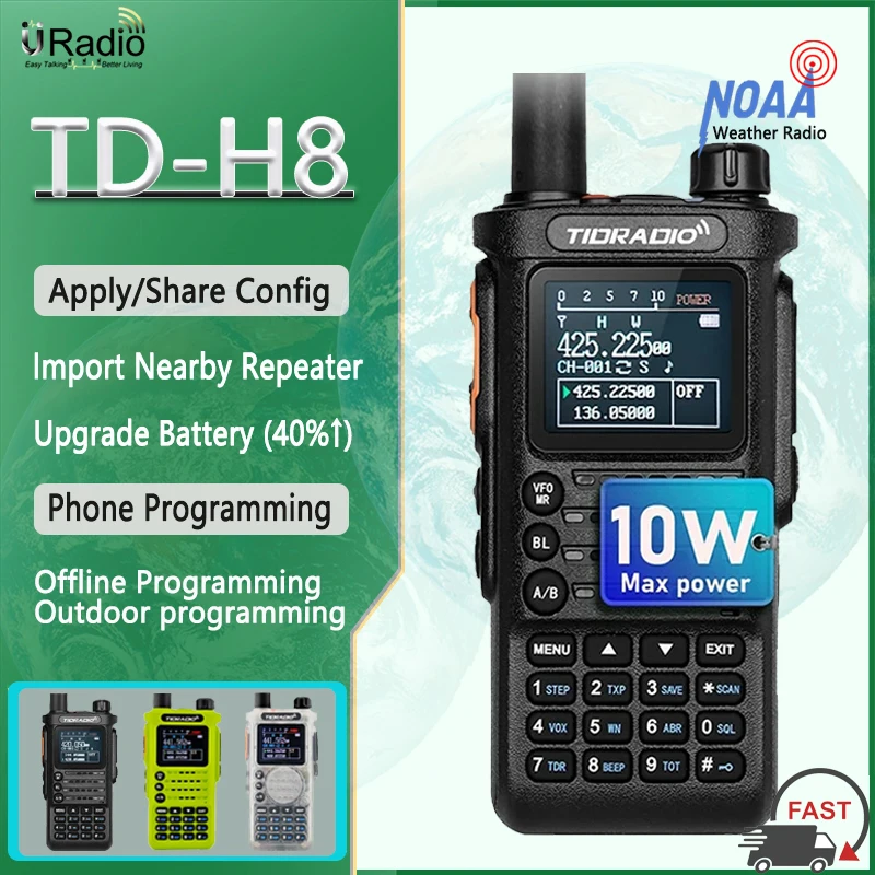 

TIDRADIO TD-H8 Professional Walkie Talkie 10W Programming On Phone Update Firmware Dual Band VHF UHF USB-C Two Way Ham Radio New