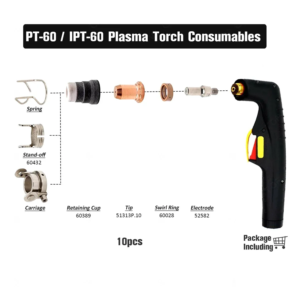 Consumable Set PT60 Tips Metal Cutting Workshop Plasma Torch Spare Parts Package Electrode Tips Plasma Torch Consumables