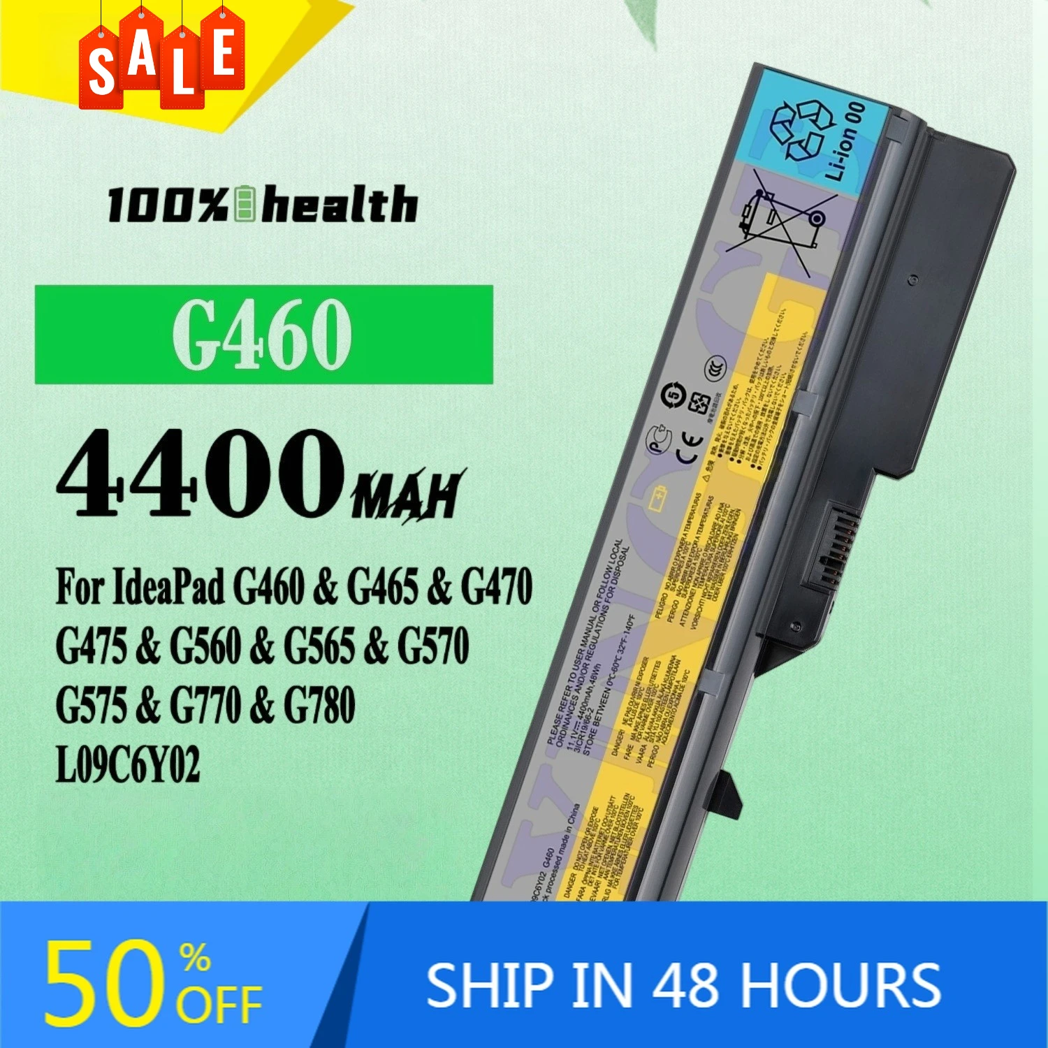 

G460 4400mAh Laptop Battery for Lenovo IdeaPad G460 G465 G470 G475 G560 G565 Lithium Rechargeable Battery