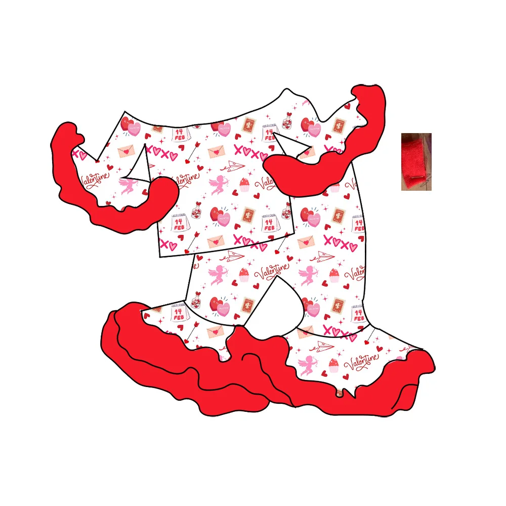 

Valentine's Day Toddler Girl Outfit Cupid Heart Print Ruffle Sleeve Boutique Pink Romantic Casual Clothes for Baby Girls