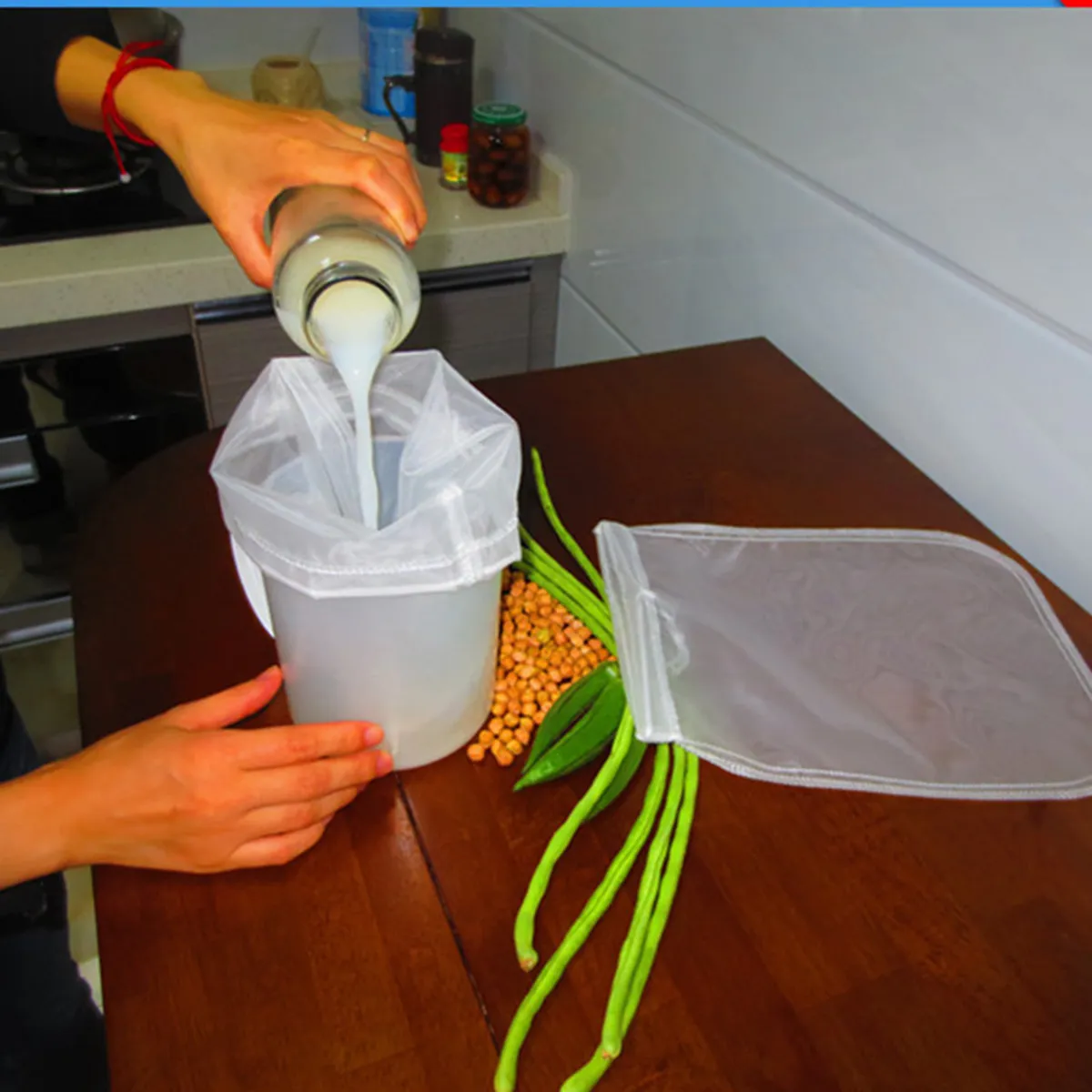 

Nylon Drawstring Filter Bag with Fine Mesh for Homemade Coffee Tea Wine Cheese Making Reusable Food Strainer Nut Milk Mesh Bag