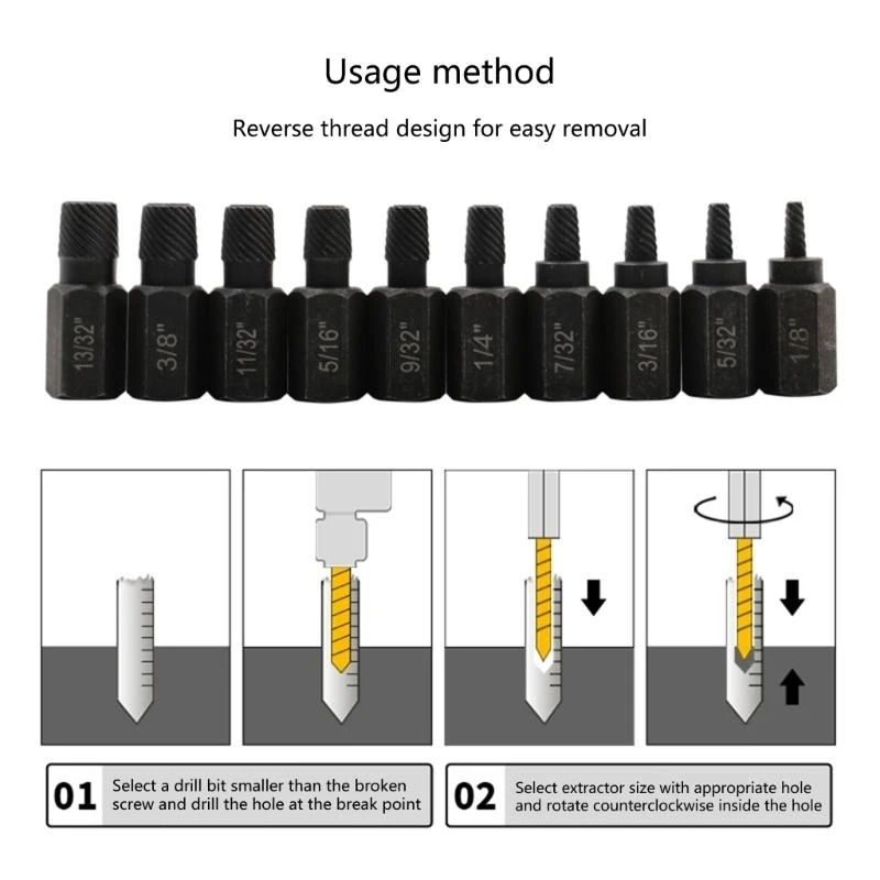 63HF 10PCS Precisely Machined Screw Extractor Set, Easy Out Bolt Extractor Set