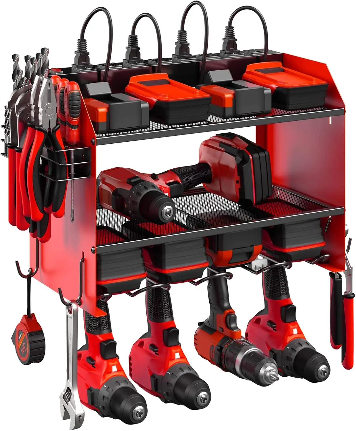 new Modular Power Tool Organizer Wall Mount with Charging Station. Garage 4 Drill Storage Shelf with Hooks, Screwdriver