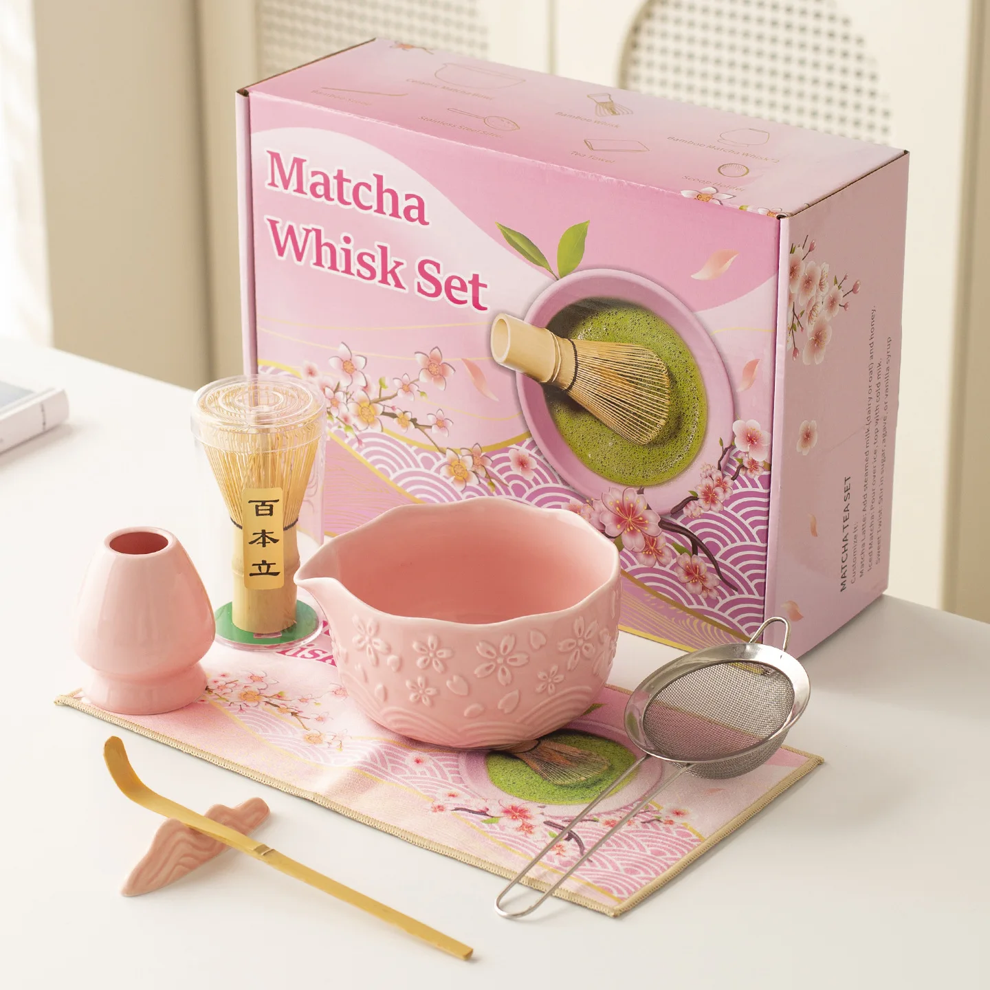 

Japanese-style cherry blossom matcha tea set tea brush tool bamboo tea