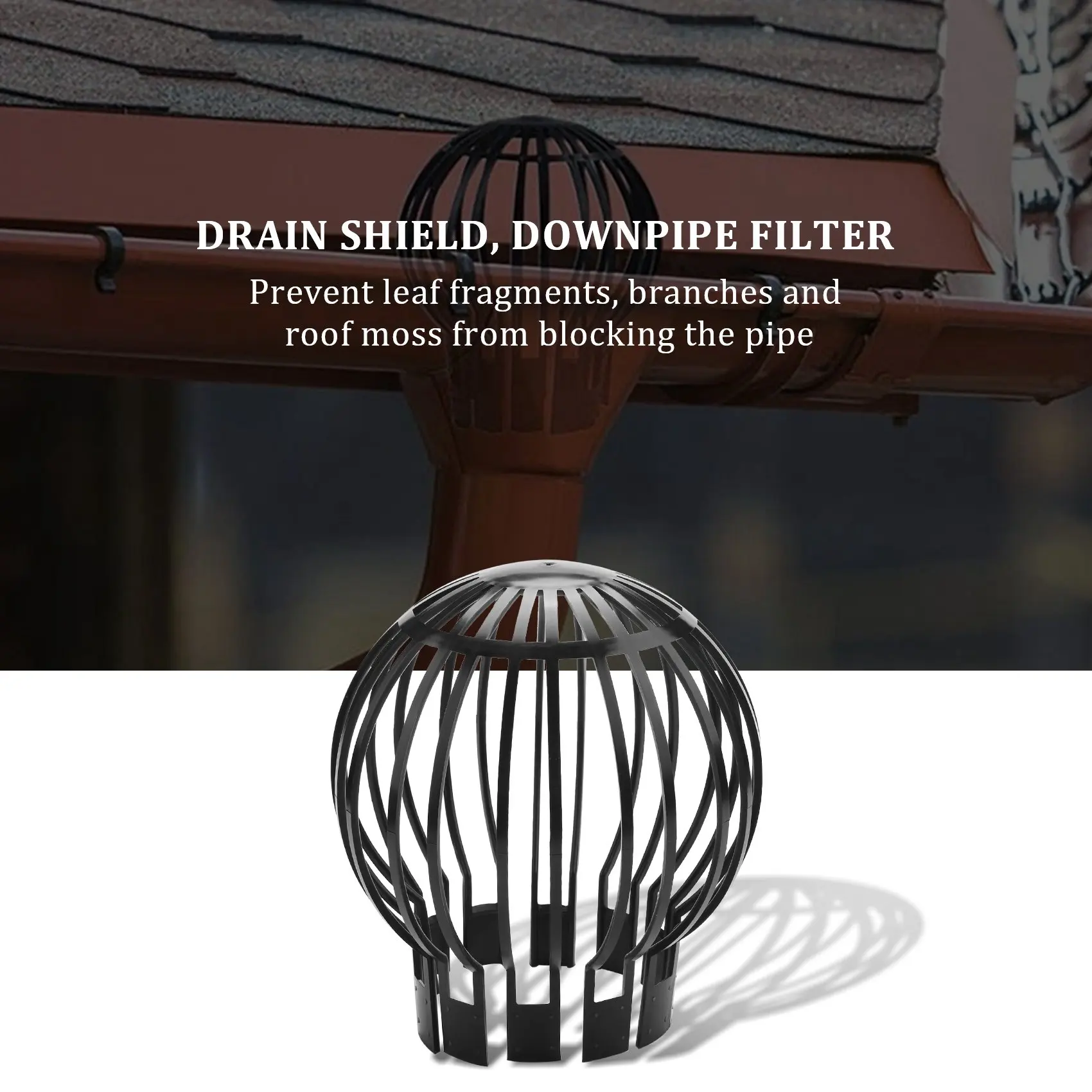 4PCS Gutter Guard Downspouts Filter Strainer Preventing Leaf Debris Branches Roof Moss From Clogging the Pipes