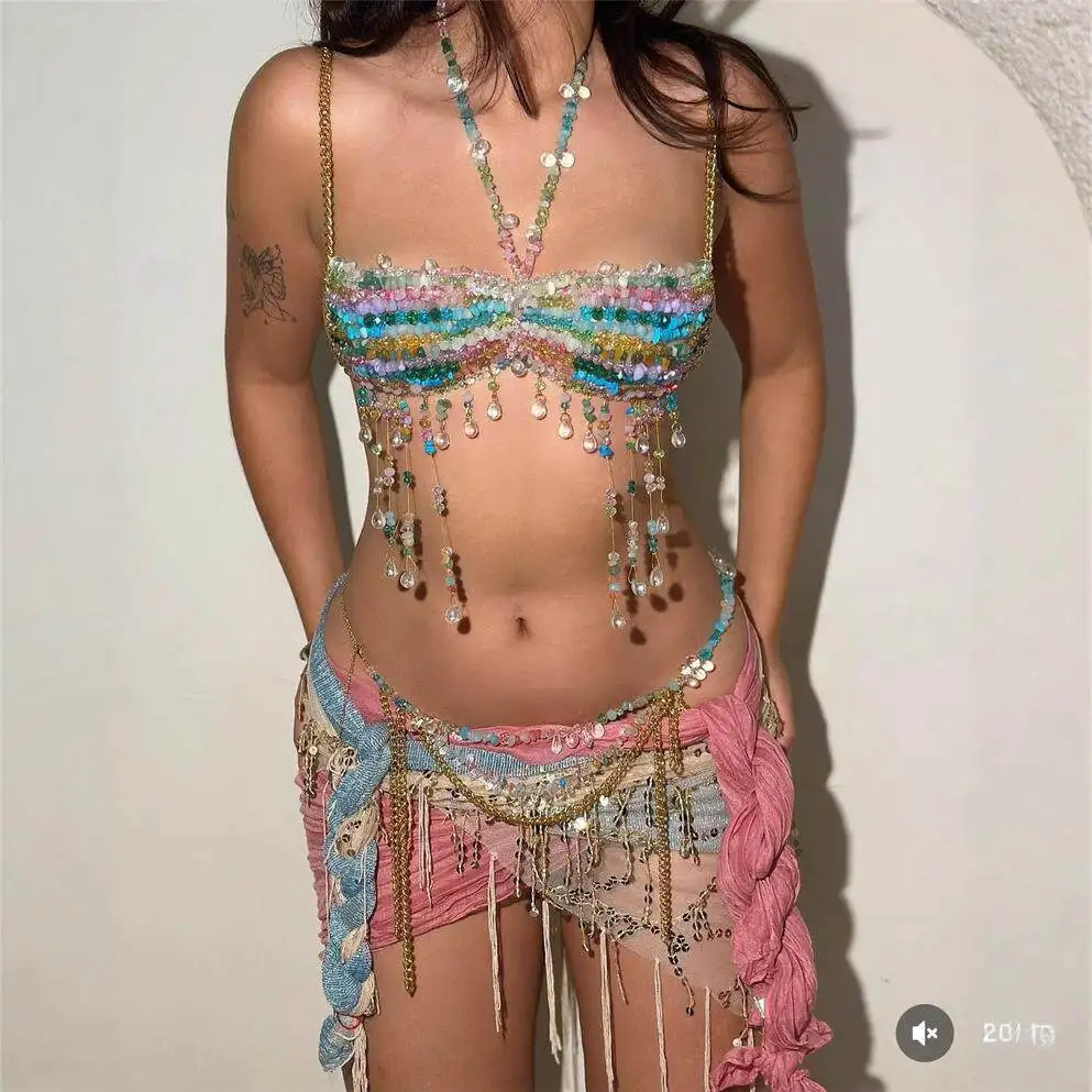 

Beaded Tassel Body Chain Necklace Trendy Outerwear Shirt Men's Fashion Autumn Seven Sleeve Long Brand Unbranded