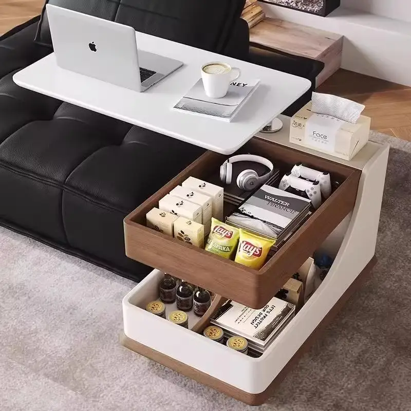 رفع بلاطة الصخور سطح المكتب طاولة جانبية غرفة المعيشة أريكة خزانة جانبية عربة متحركة متعددة الوظائف طاولة القهوة المنقولة #3