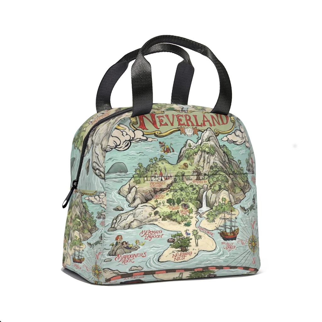 Neverland Map Draagbare lunchtas Voedsel thermische doos Duurzame koeler Lunchbox met schouderriem Picknicktas Kantoor