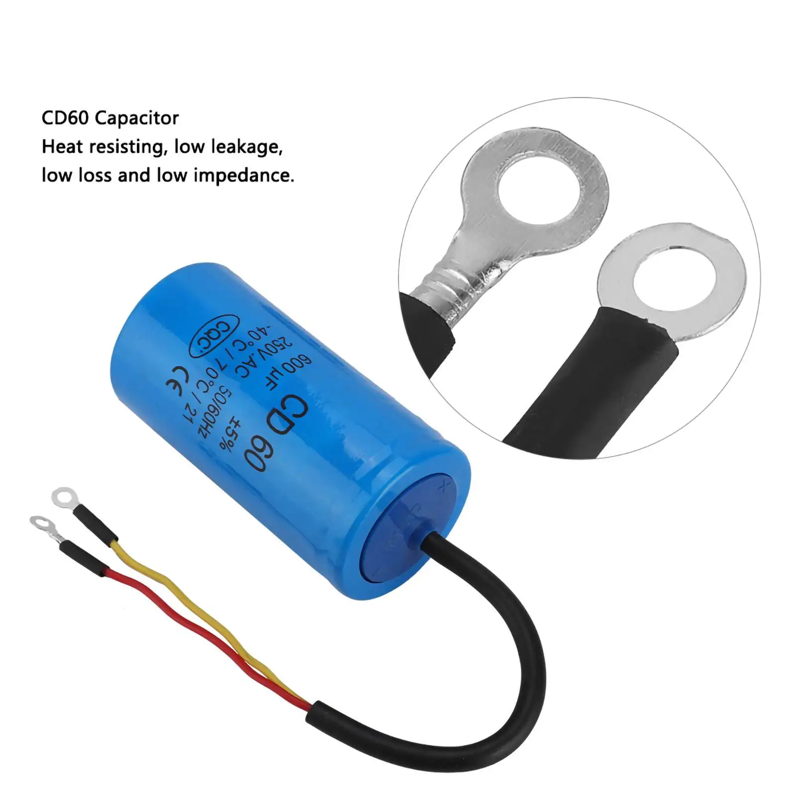 CD60 Capacitor Run Capacitor CD60 Run Capacitor with Wire  250V AC 600uF 50/60Hz for Motor Air Compressor