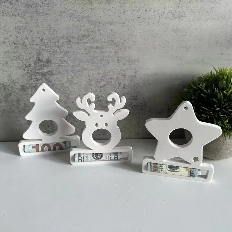 Christmas Money Gift Silicone Mold Star Christmas Tree Elk Pendant Silicone Mold Handmade Xmas Gift Wallet Concrete Molds