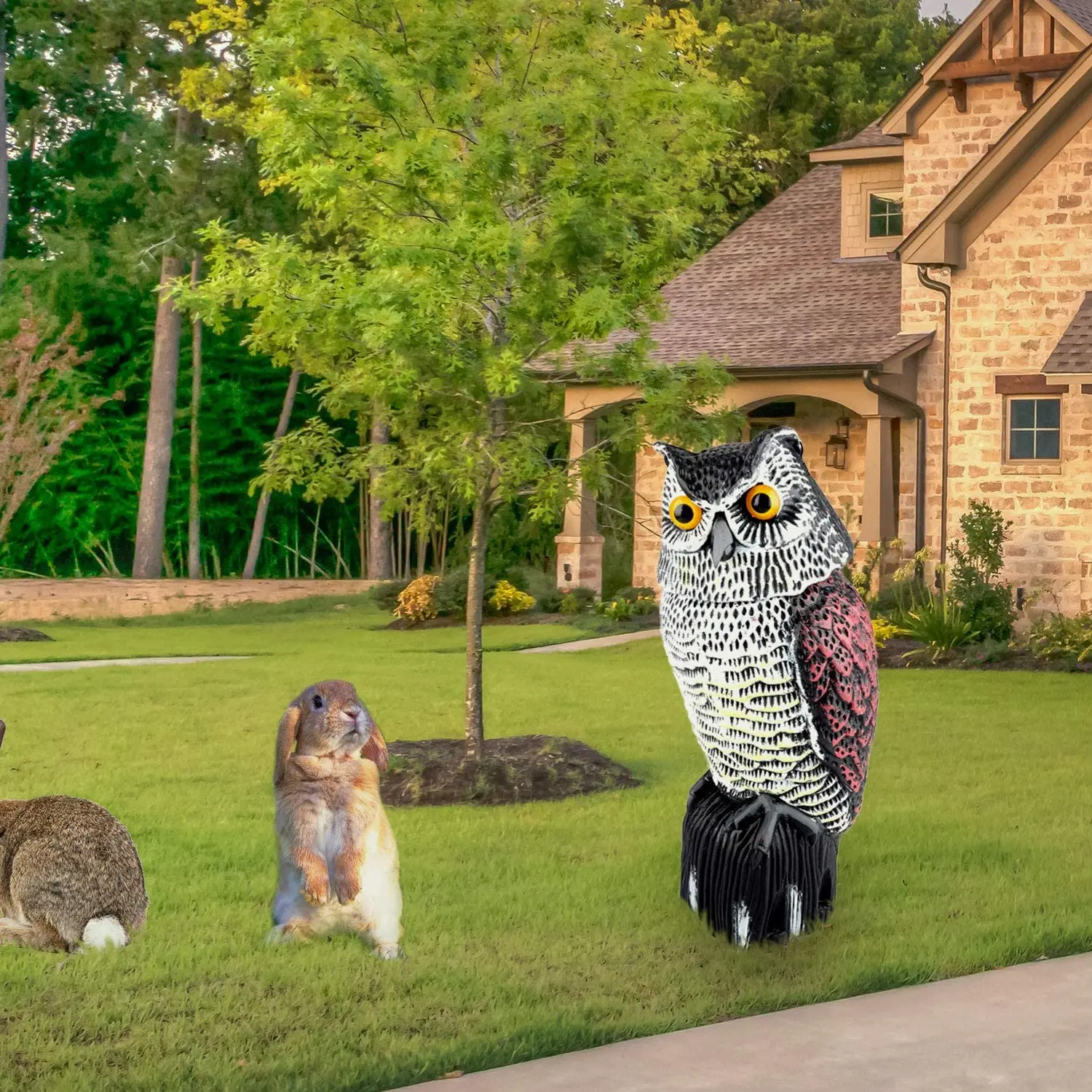 Realistic Bird Scarer Rotating Head Sound Owl Prowler Decoy Protection Repellent Pest Control Scarecrow Garden Yard Repellent