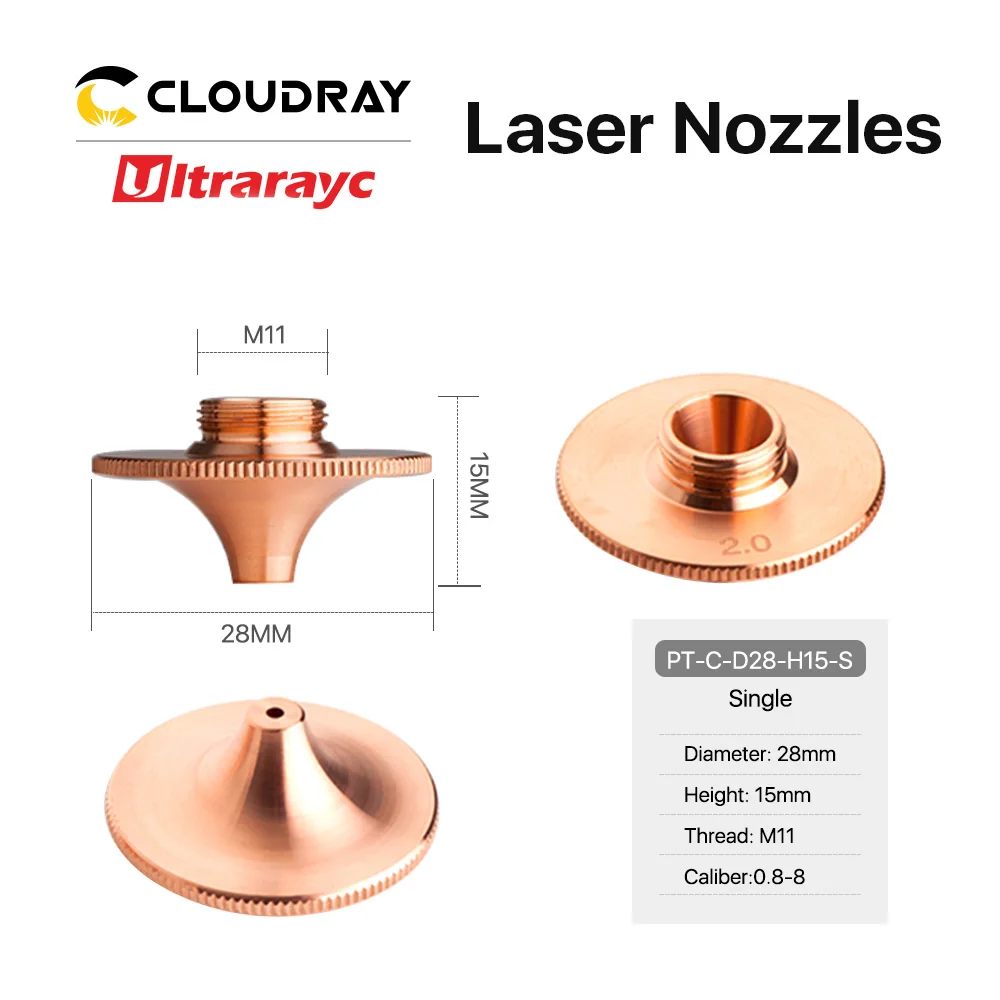 Ultrarayc 10 Stück Laserdüsen D28 Kaliber 0,8–6,0 mm Einzel-Doppel-verchromte Schichten zum Faserschneiden von Metallkopf konuscharnieren