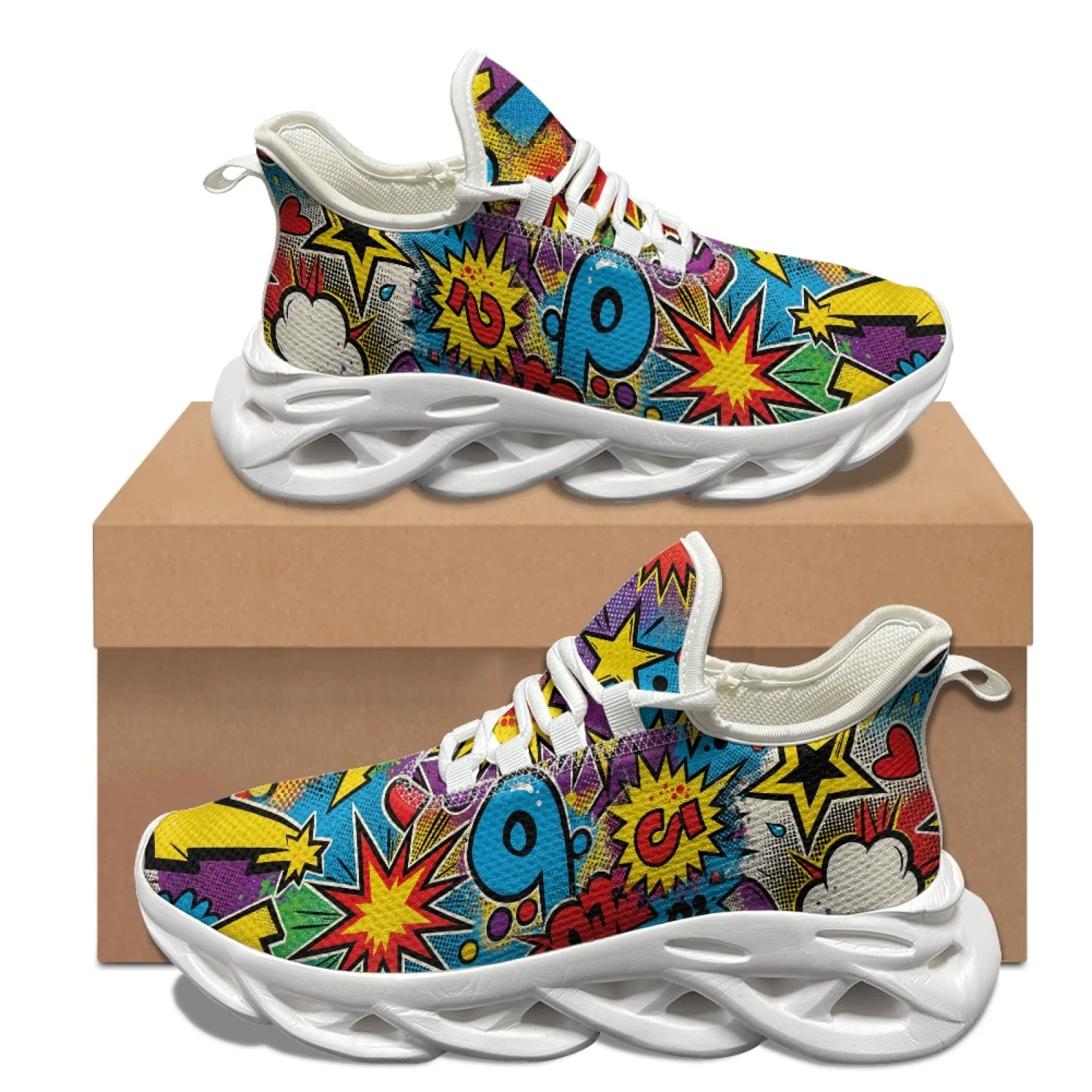 

XIXIRIMIDO Graffiti Running Shoes Women's Lightweight Sneakers Men's Commuter Shoes Comfortable Breathable Soft Flexible Sole