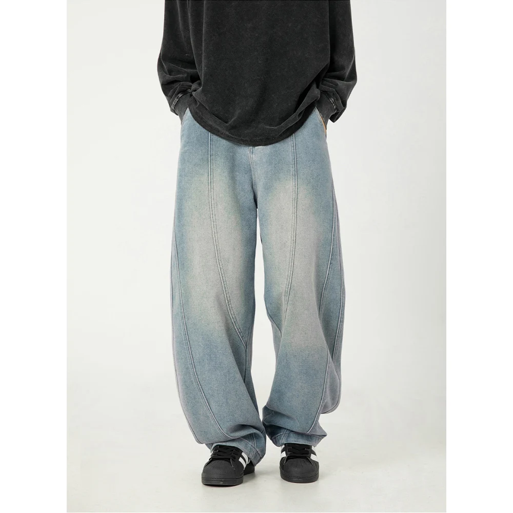 

Мужские широкие джинсы свободного кроя, винтажные, из выстиранного денима, повседневные прямые брюки в уличном стиле, новинка 2026 года