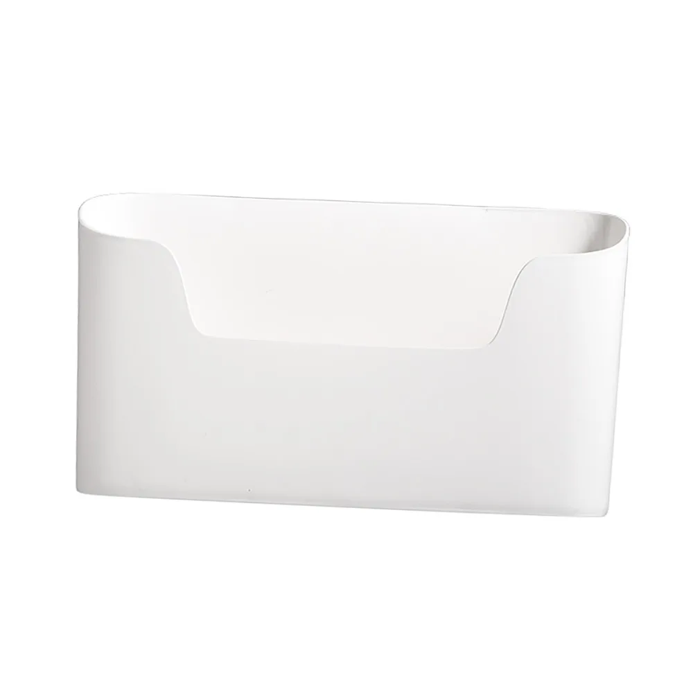 Plastic Wall Mounted Organizer Space Saving White Plastic Storage Bin Hanging Container Traceless Sticker Adhesive Mount Storage