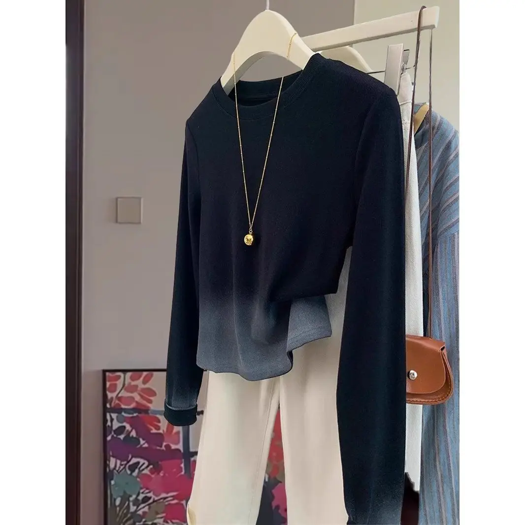 Graduated Long Sleeve T-Shirt Women's Autumn Slim Unique Inner Wear Chic Top Outerwear Korean Style Commute Classic Pattern