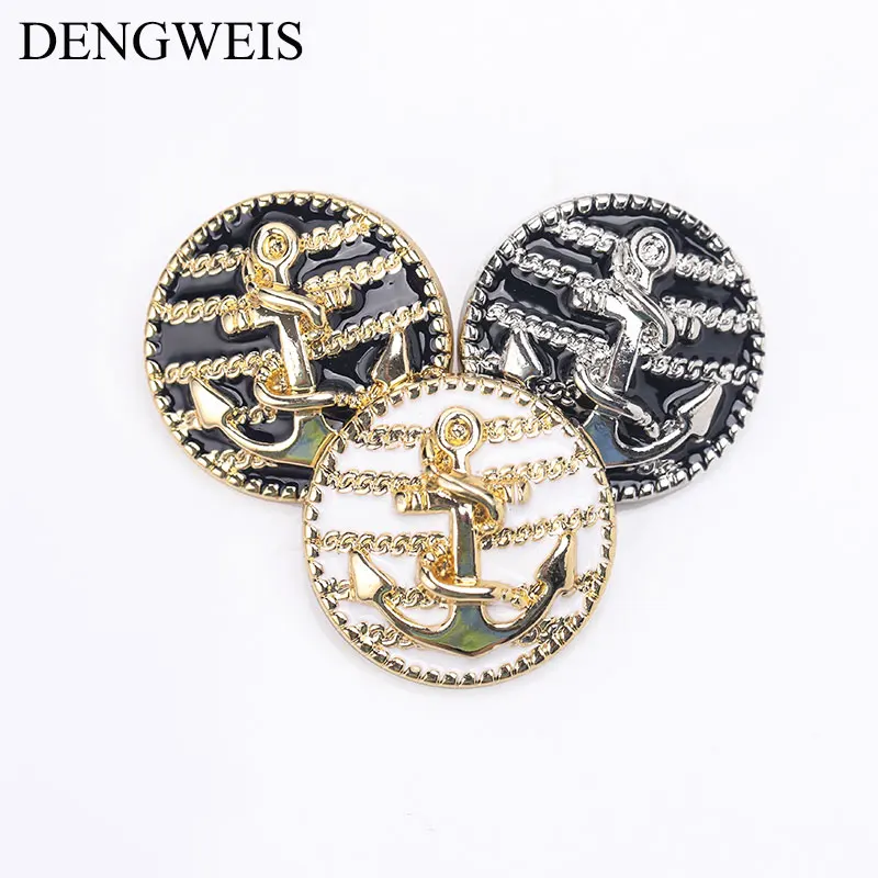 20/25mm Fashion Anchor Design Metal Clothing Buttons Gold&Black&Silver Sewing Buttons Sewing Accessories for Coat Garment Buckle