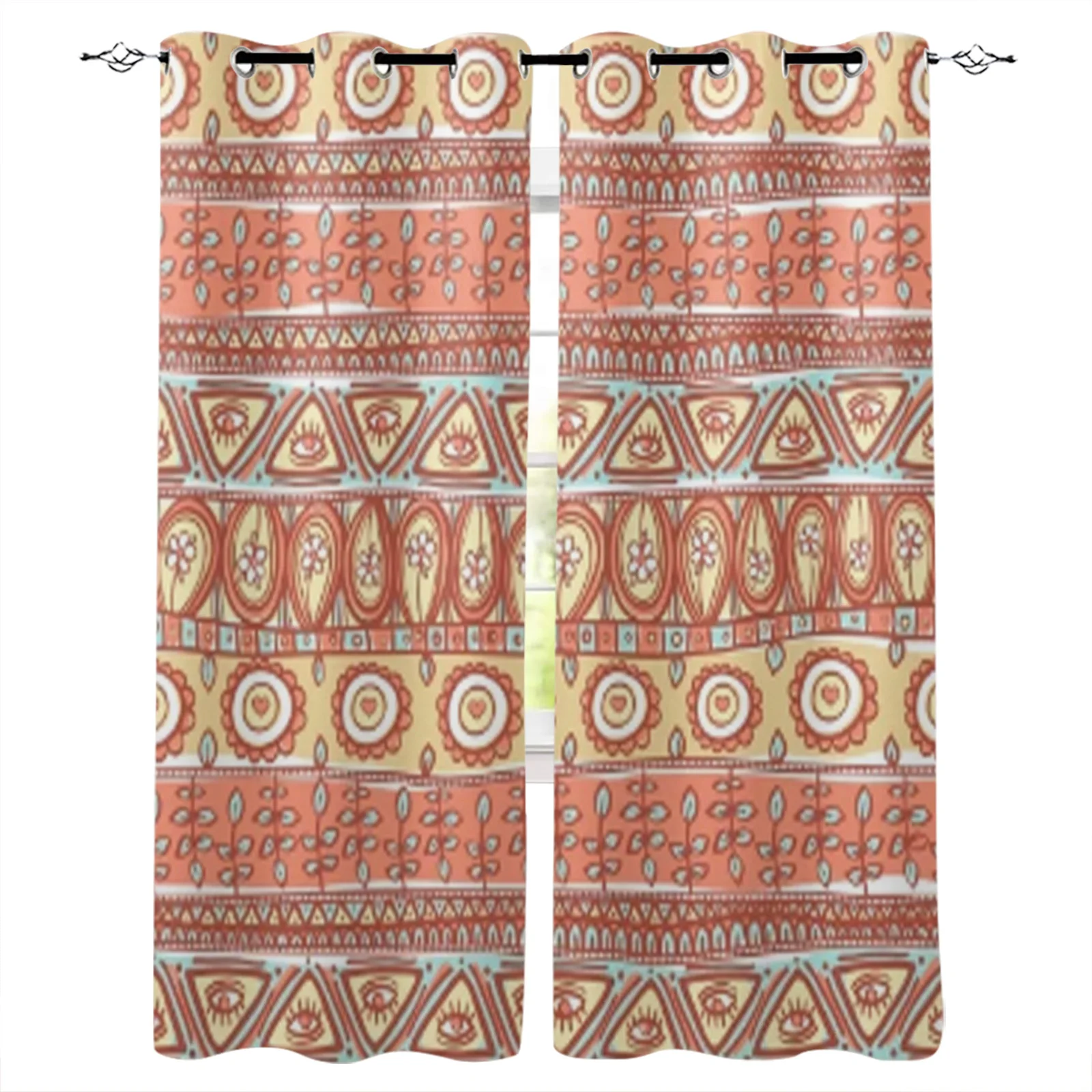 Tribal Stripe Pink Orange Ethnic Curtains for Bedroom Window Curtain Home Living Room Decor Balcony Drapes Hotel Coffee Curtains